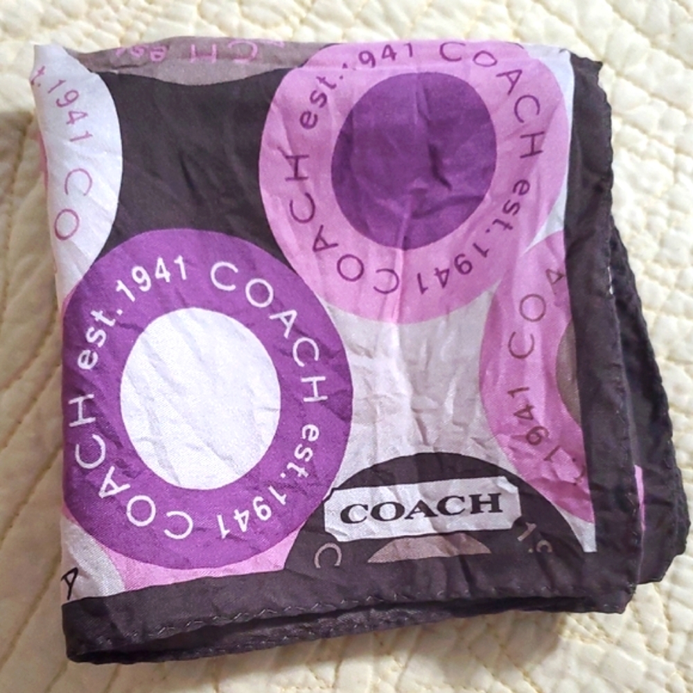 Coach Signature Purple Square Scarf circle logo 21"×21" - Picture 8 of 8